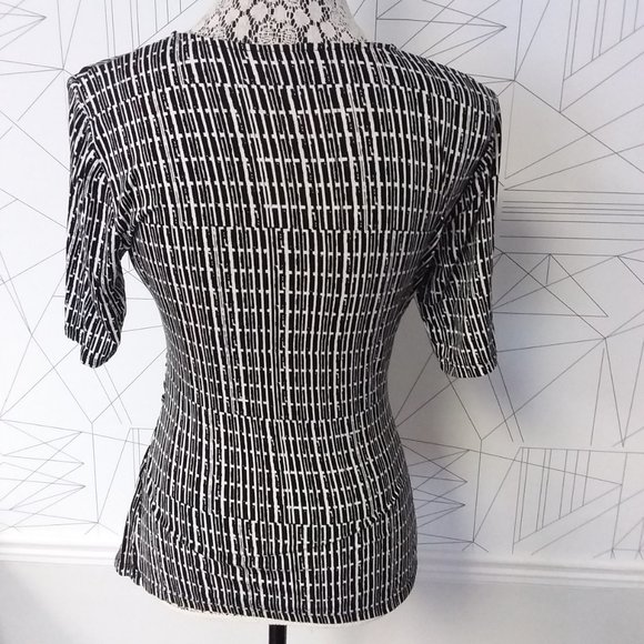 Ann Taylor Petite Black and White Wrap Top - Picture 2 of 3